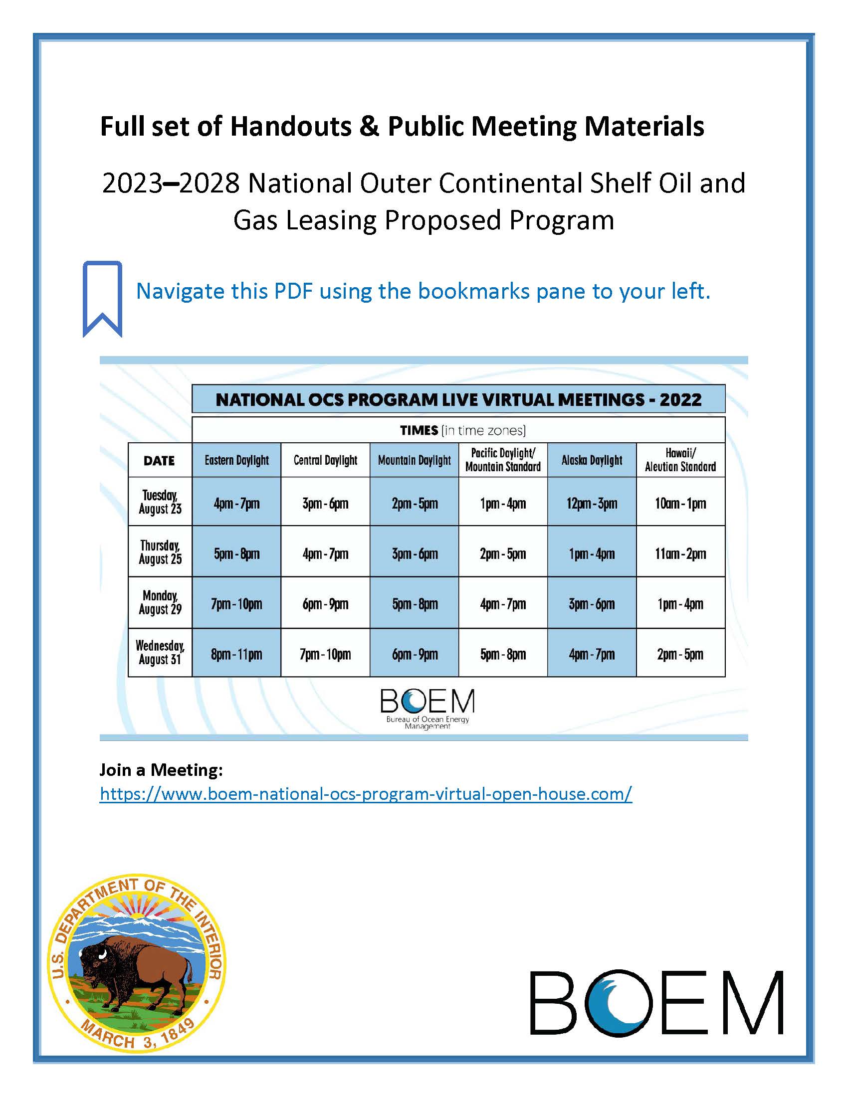 Full set of Handouts & Public Meeting Materials