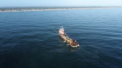 A hopper dredge off the coast of the Outer Banks in 2022.