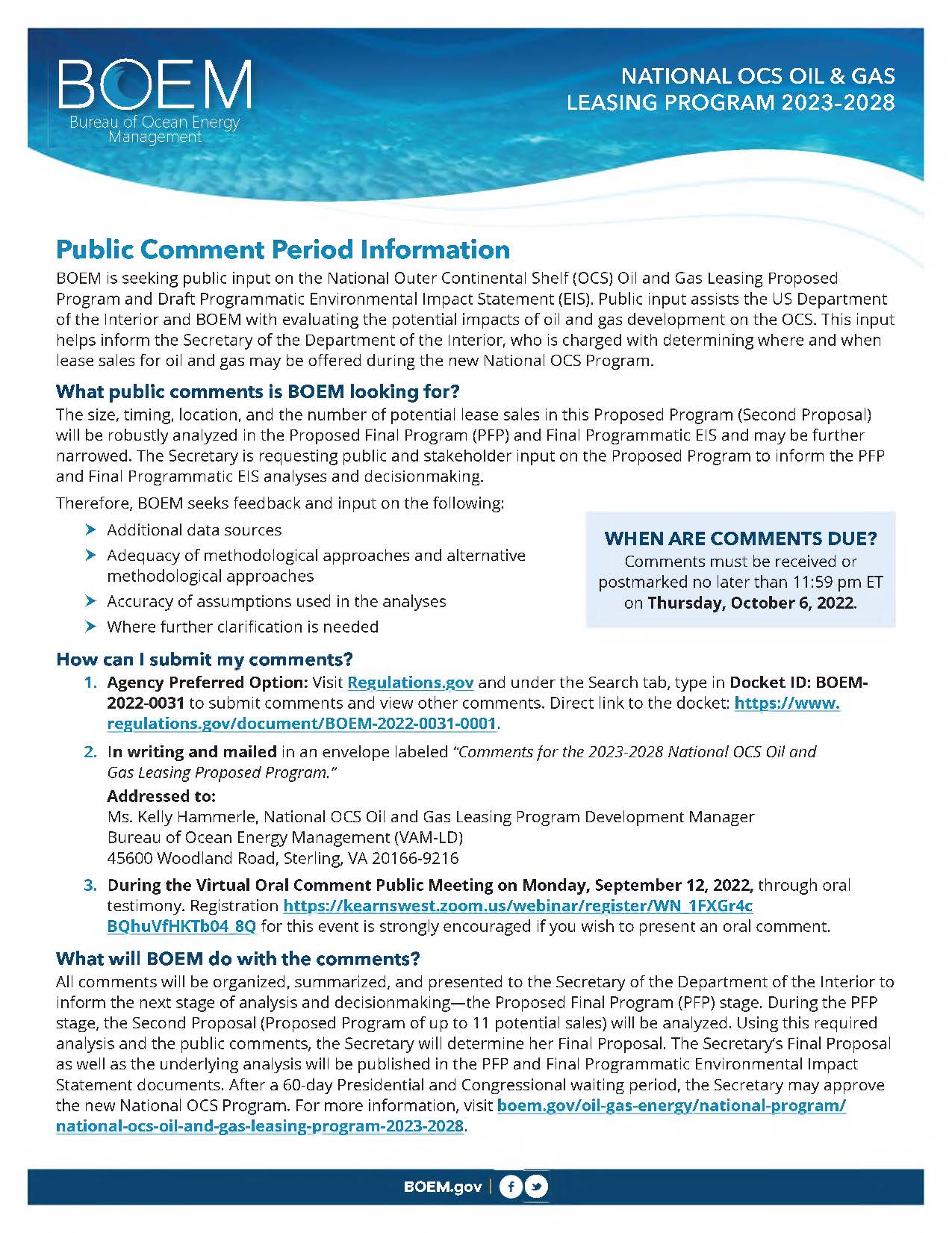 Public Comment Period Information Public Comment Period Information