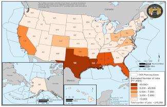 FY 2025 OCS-Related Oil and Gas Employment by State Map