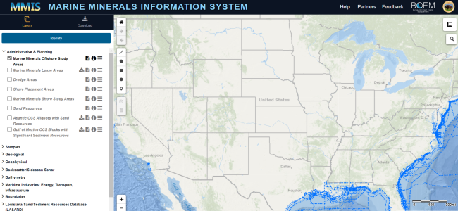 screen shot of the MMIS - Marine Minerals Information System