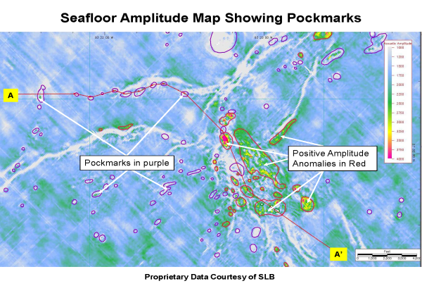 Example of a variety of seep anomaly pockmarks