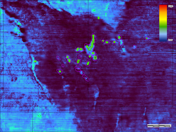 Example of mud volcanos with pockmarks