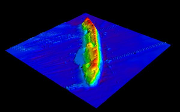 2017 multibeam bathymetric map of the shipwreck Virginia and surrounding seafloor off the Mississippi River Delta. 