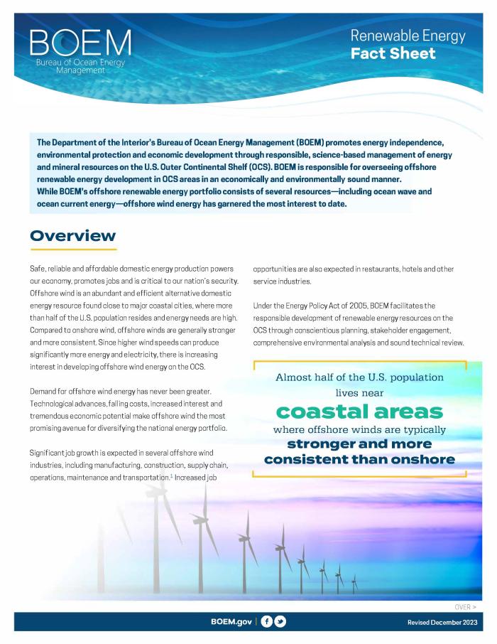 Cover sheet for the Renewable Energy Fact Sheet