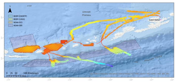 Map of survey area overview of Saildrone. Image provided by Colleen Peters, Bathymetry Data Manager with Saildrone.