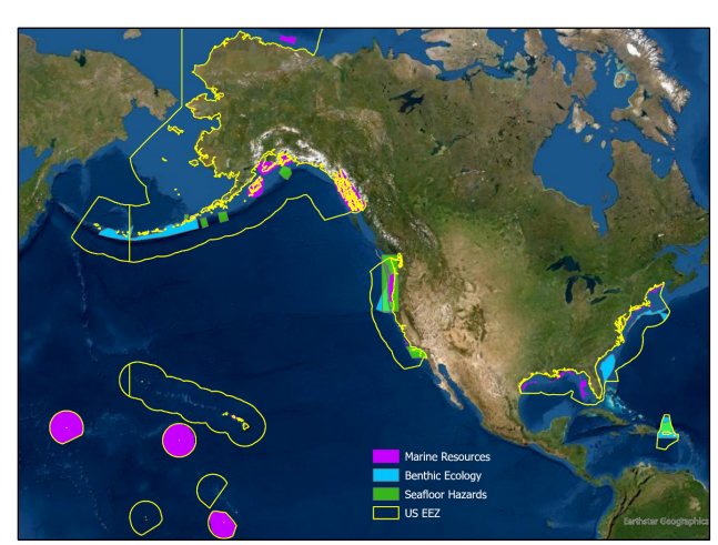 Map showing all geographic priority areas submitted by IWG-OEC subgroups. All polygons are attributed with contact information, data types requested, resolution requirements, and justification statements. Polygons will be made publicly available on the NOAA GeoPlatform.