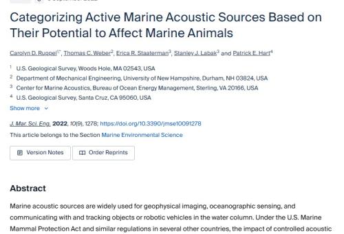 Categorizing Active Marine Acoustic Sources Based on Their Potential to Affect Marine Animals cover page