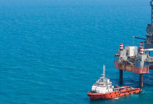 Offshore oil rig drilling platform in the gulf