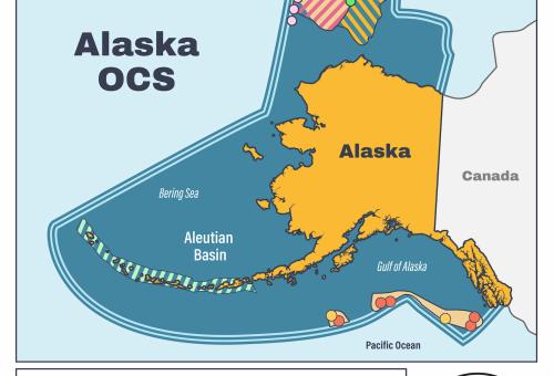 A map of the OCS around Alaska highlighting critical minerals in the far north, Aleutian Basin, and in the Gulf of Alaska