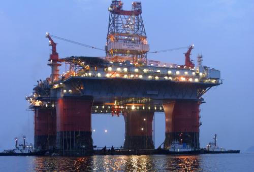 The Thunder Horse oil rig in twilight hours