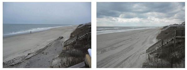 Emerald Isle,12th street, looking west at left before the project and at right, after the Bogue Banks restoration project