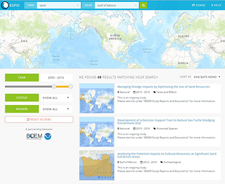ESPIS search results GOM sand